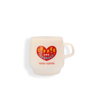 Coffee and Courage Milk Glass Mug